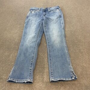Gap Jeans Womens 26 Petite Blue Vintage Slim Mid Rise Distressed Denim Raw Hem